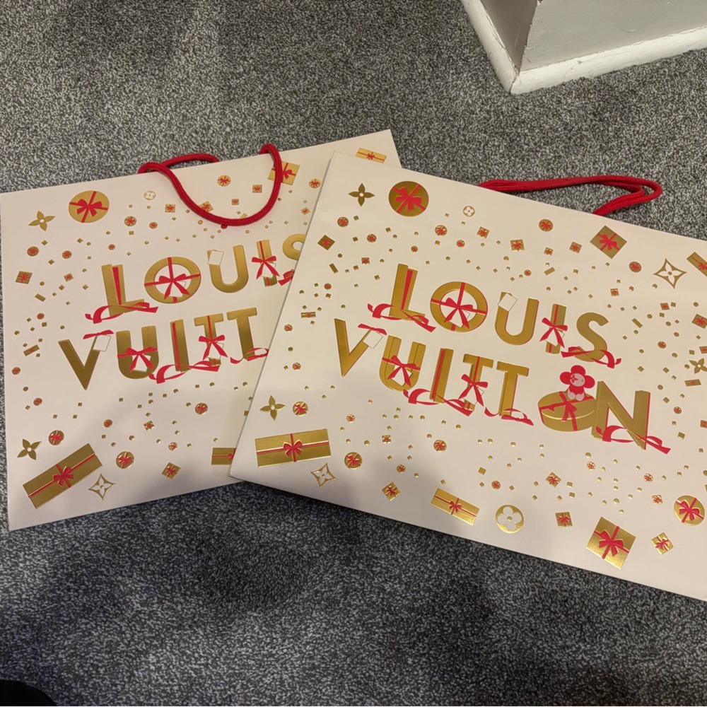 Louis Vuitton Cream Gift Bags with Red Handles